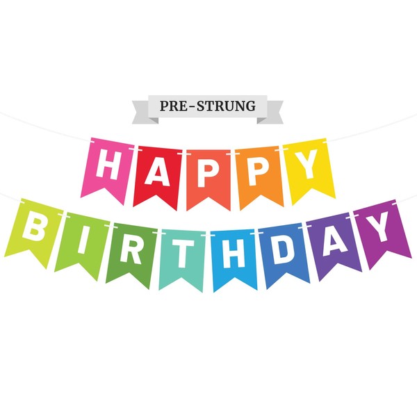 Pre-Strung Happy Birthday Banner - NO DIY - Colorful Birthday