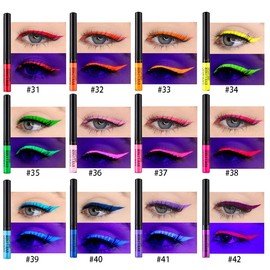 12 Colors Matte Liquid Eyeliner Set UV Glow Neon Rainbow Colorful Eyeliner Pencil Waterproof Long Lasting Smudge-proof Eye Liners Makeup Set Gift For Women (Set C)