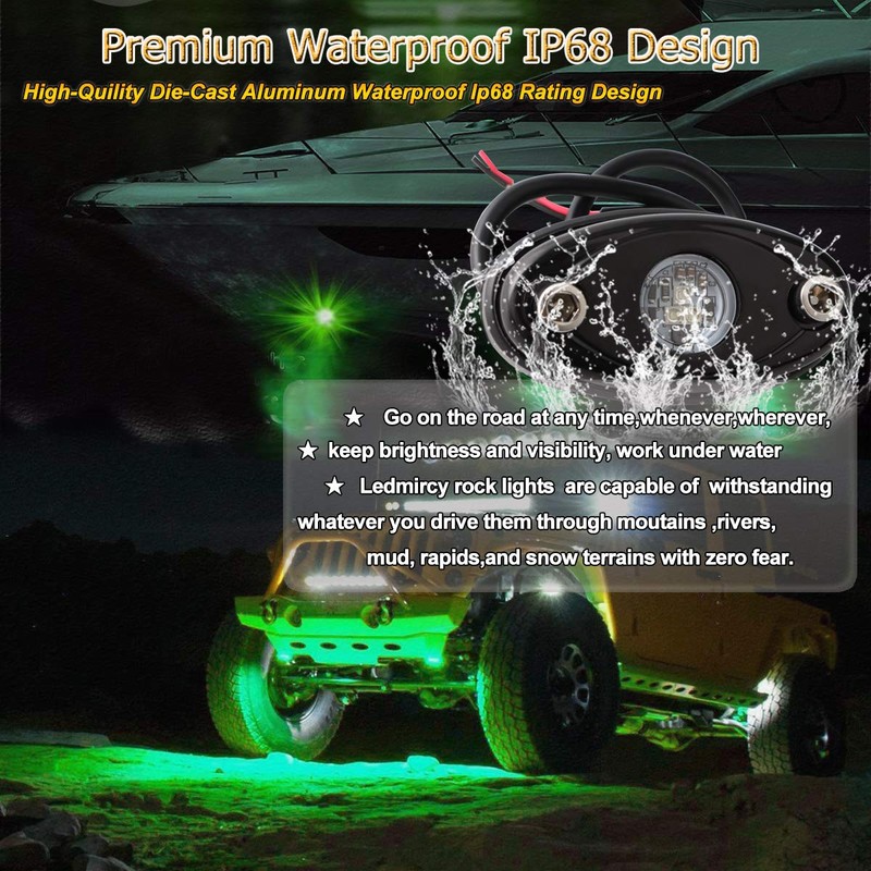 LEDMIRCY LED Rock Lights Green Kit 4PCS for Off Road