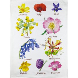 Half a Donkey Hand Drawn Wild Flowers Collection Large Cotton Tea Towel