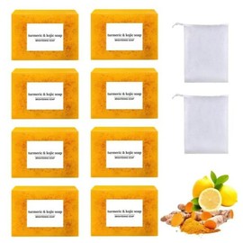 Lemon Turmeric Kojic Soap,Natural Handmade Soap,Turmeric Soaps Bar for Face and Body, Smooth Skin Tumeric Soapes,Deep Cleansing Soaps for Men & Women:_8PC