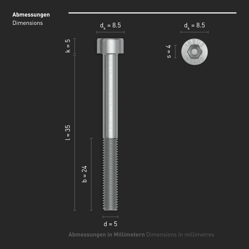 INBUS® Cylindrical Screws with Hexagon Socket M 5 x 35