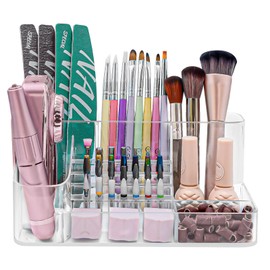 ANRUI Nail Drill Holder, 28 Holes Acrylic Nail Drill Bits Holder, 7 Compartments, Multifunctional Manicure Tools, Storage Box, Organiser for Beauty Salon and Household, Transparent