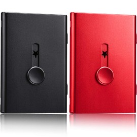 Tatuo 2 Pack Business Card Holder, Thumb-Drive Business Card Case Slide Out Business Card Holders Stainless Steel Card Holder Card Case Excellent Design for Men and Women (Black/Red)