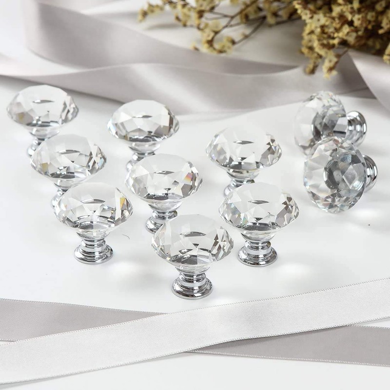 CZC HOME 10pcs 30mm Crystal Glass Door Drawer Knobs Diamond