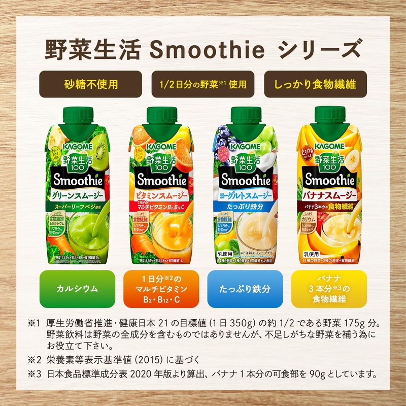 カゴメ 野菜生活100 Smoothie (スムージー) グリーンスムージーMix 330ml×1本 食物繊維