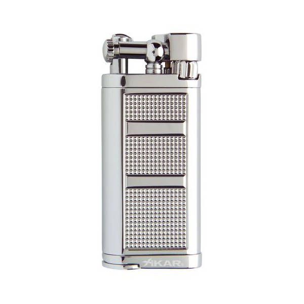 Xikar Pipeline Pipe Lighter, Replaceable Flint Ignition System, Hinged Ignition Cover, Refillable, Silver