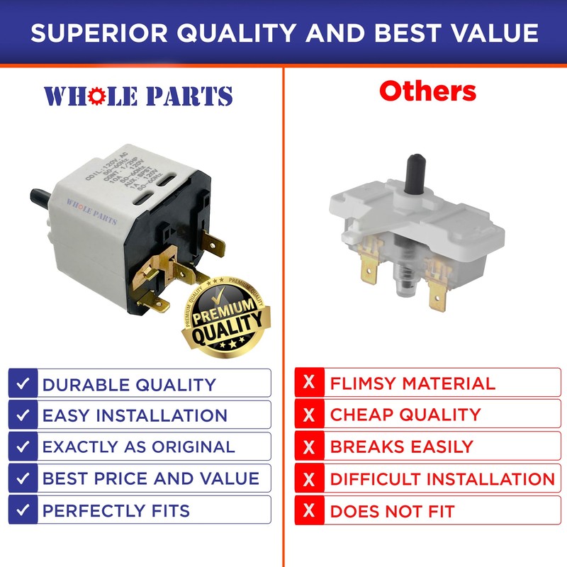 Whole Parts Dryer Start Switch Part# W10446920- Replacement & Compatible