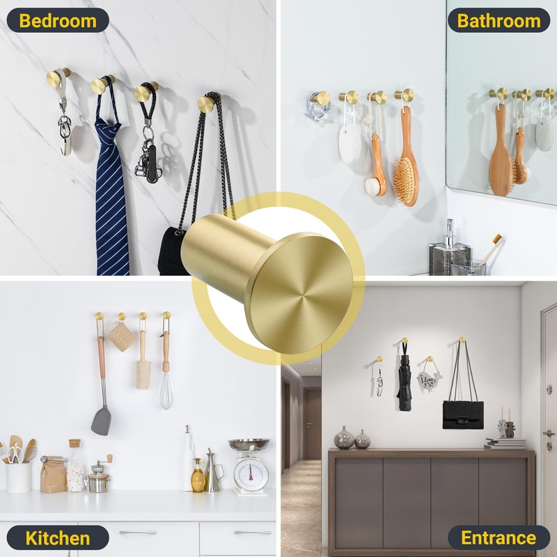 SAYAYO Brushed Gold Towel Hooks for Bathrooms, Heavy Duty Wall