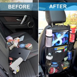 Kimsky Car Organiser, Backrest Protector Car Children, Car Seat Organiser Children, Children's Toy Storage, Waterproof Back Seat Protector for Children with Tablet Compartment - Black