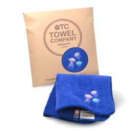 TOWEL COMPANY Imabari Towel, Handkerchief, 8.7 x 8.7 inches (22 x 22 cm), Gift, Embroidery, Aquarium Life, Aquarium (Jellyfish (Ultramarine))