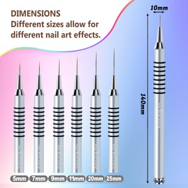 Nail Art Liner Brushes, 6Pcs Professional Gel Polish Painting Art Design Pen Set for Long Lines, Thin Details, Fine Drawing Sizes 5/7/9/11/20/25mm Nail Art Design Gift for Women(silver)