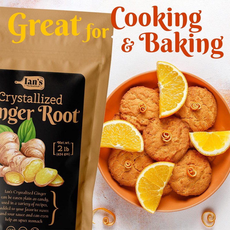 IAN's Crystalized Ginger Pieces (2lb) - Candied Ginger Chews for
