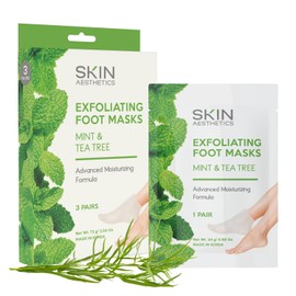 Skin Aesthetics Mint & Tea Tree Foot Masks - Repairs & Softens Cracked Feet, Hydrating & Exfoliating - Dermatologist Tested Korean Skincare - Clean Beauty, Natural Ingredients, Cruelty-Free - 3 Pairs