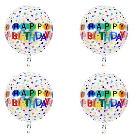 DIADARL 4 Pieces Large Happy Birthday 4D Balloons 22 Inches Happy Birthday Colorful Balloons Clear Round Rainbow Foil Balloons for Kids Women Men Birthday Party