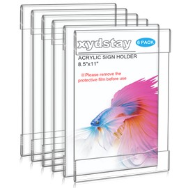 xydstay 6pack Acrylic Wall Sign Holder with Tape,8.5 X 11 Wall Mount Clear Plastic Sign Holder, Memo Document Menu Holder for Restaurant, Office, School, Store and Home Use,No Drilling