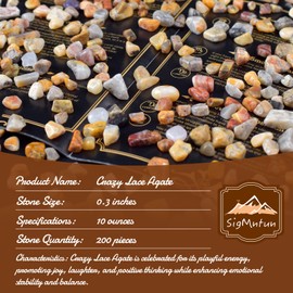SigMntun SigMntun Polished Crazy Lace Agate Crystal Chips 200 Pcs - 0.3" 10 oz Tumbled Stone Chips Crushed Sea Glass Stones Healing Reiki Crystal Making Home Decoration