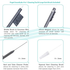 Oticon MiniFit Single Vent Bass Domes (Medium 8mm) Bundled with Puget SoundLabs Hearing Aid Cleaning Brush, Vent Cleaning Tool, and Microfiber Cleaning Cloth Kit (2 Packs) (20 Domes)