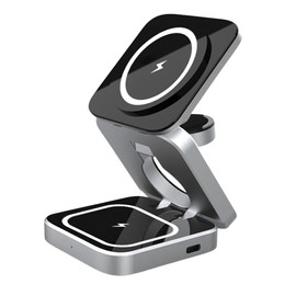 MR. GADGETS Cargador Inalámbrico 3 en 1 Plegable, Cargador 15w Portátil Magnético con Tecnología Qi, Carga Rápida, Base de Carga para Escritorio,...  