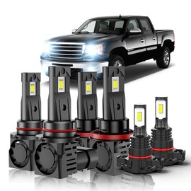 PCKXAZL For GMC Sierra 1500 2500 3500 2007 2008 2009 2010 2011 2012 2013 Fog Light Bulbs,Hi-Lo Beam and Fog Light, 6000K White,800% Brighter Lightness,Plug and Play,60,000+ Hours Lifespan(Pack of 6)