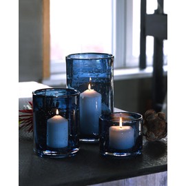 ARIAMOTION Glass Hurricane Candle Holders Bulk for Pillar Blue Seeded Bubbles Cylinder Table Centerpiece Modern Rustic Vases Home Decor 10" 7" 4" Set of 3
