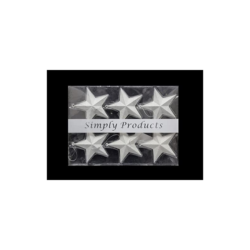 Pack of 6-8cm 3D Glitter Star Baubles Christmas Tree Decorations