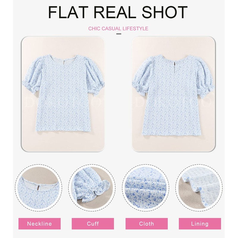 Dokotoo - Blusas con estampado floral para mujer, cuello redondo,
