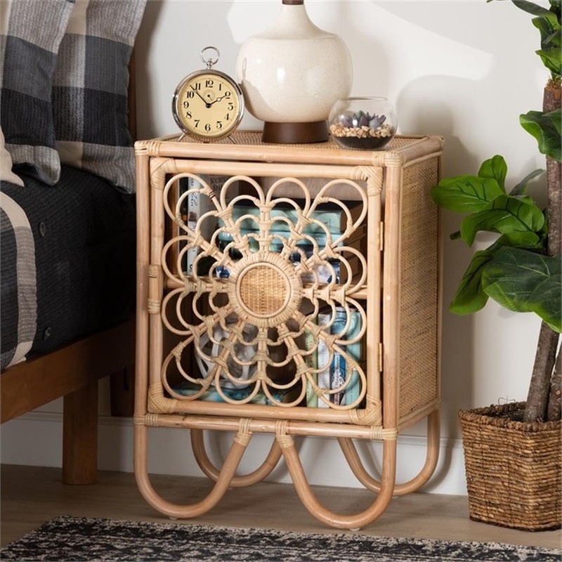 Baxton Studio Acelin Modern Bohemian Natural Brown Rattan Nightstand