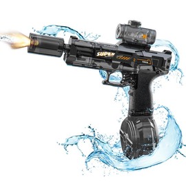 EFFUN Rapid-Fire Electric Water Gun, 300ml Capacity, 275-315in Range, LED Effects & Rechargeable - Dual Modes for Kids/Adults:_Black