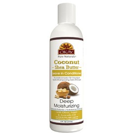 OKAY Coconut & Shea Butter Leave-In Conditioner 8oz – Deep Moisturizing Hair Treatment, Detangler & Frizz Control, Strengthens & Repairs Hair, Sulfate Paraben Silicone-Free for All Hair Types