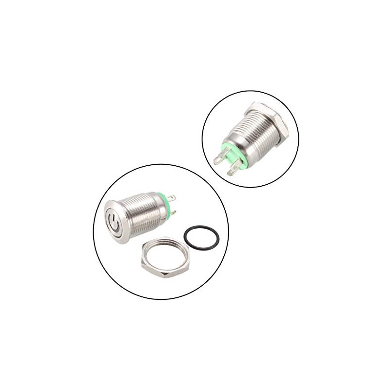 sourcing map Momentary Metal Push Button Switch Flat Head 12mm