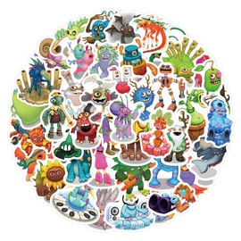 50 Pieces My Singing Monster Stickers for Teens and Adults Vinyl Waterproof Cool Gaming Stickers for Laptop Water Bottles Skateboard Guitar