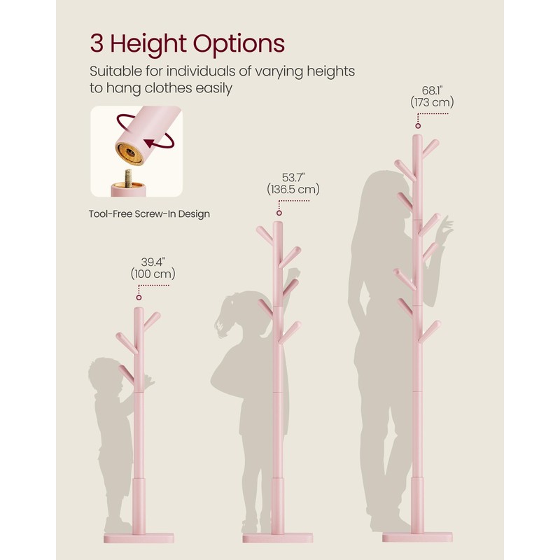 VASAGLE Solid Wood Coat Rack, Free Standing Hall Coat Tree
