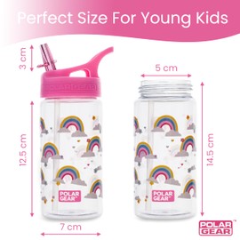 Polar Gear Kids Water Bottles with Straw - 400ml BPA Free Toddler Water Bottle With Straw - 100% Leakproof Kids Water Bottle with Carry Handle - Fully Recyclable School Water Bottle - Rainbow