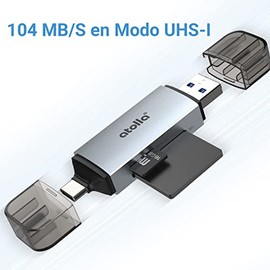 Lector de tarjetas SD, atolla Aluminum Adaptador SD a OTG 5Gbps USB C+USB 3.0, Portátil de 2 Ranuras SD Card Reader para SD/MicroSD/SDXC/SDHC/MMC, Com