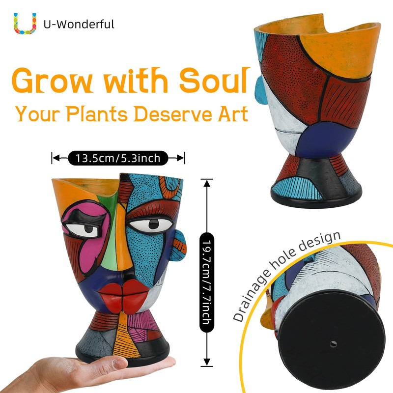 U WONDERFUL Abstract Face Planters Pots Head 7.8 Inch with