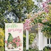 Gnome Hello Spring flowers Garden Flag 12x18 Inch Double Sided