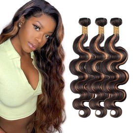 P1B/30 Body Wave Bundles Ombre Human Hair Bundles 18 20 22 Inch 8A Brazilian Unprocessed Hair 3 Bundles Two Tone Black Mixed With Light Brown Bundles Highlight Body Wave Bundles Hair Extensions
