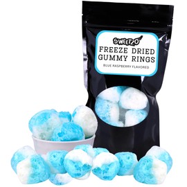 Sweetzo Freeze Dried Candy, Fruit Flavored Crunchy Candy, Party Favors and Dessert Toppings, Resealable Bag - 1.8 Ounces (Blueberry Rings)