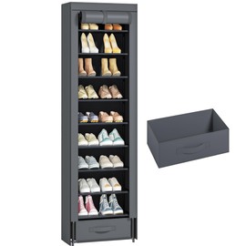 OYREL Shoes Rack 10 Tier Tall Narrow Shoe Rack with Bin Covered Shoe Shelf Storage Organizer Closet Stackable Shoe Stand