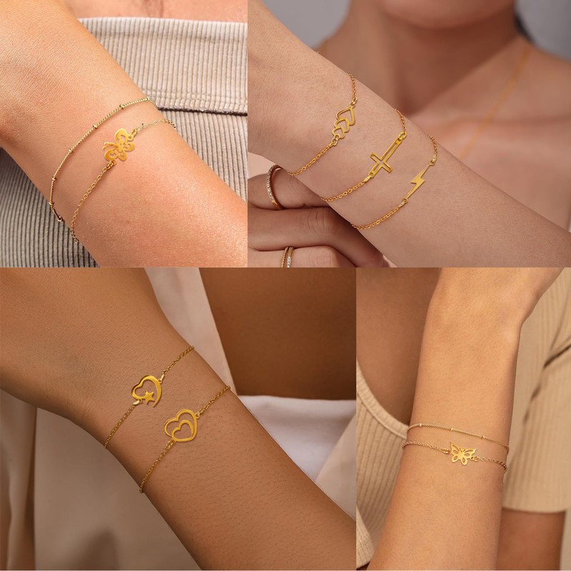 ZENGSING Chain Bracelets for Women 2 Pieces Bracelet Women's Gold