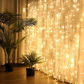 DAHAN Cortina de Luces Cadena de Luces Impermeable, 8 Modos de Luces, Decoración de Iluminación para Dormitorio (Blanco Cálido, 6M*3M)