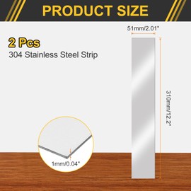 sourcing map 2 Pcs Stainless Steel Strips, 0.04"(1mm) Thick 304 Stainless Steel Metal Shim Stock 2"x12"(51x310mm) Stainless Steel Flat Bar Gap Filler Trim Strip for DIY Craft Making