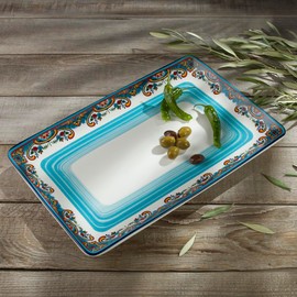 Euro Ceramica Zanzibar Collection Large Serving Platter, Spanish Floral Design