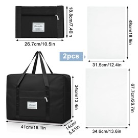 2 Travel Bag, Underseat Cabin Bag Large Capacity-41×34×14cm, Waterproof Carry on Bag with 2 Shoe Dust Bags, Foldable Lightweight Weekend Overnight Bag, Expandable Hospital Bag for Gym Sports Vacation
