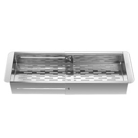 Micvtve Over the Sink Colander Strainer Basket Stainless Steel- Wash Vegetables and Fruits, Drain Cooked Pasta - Extendable