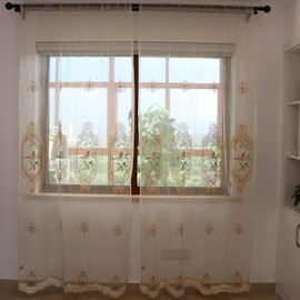 SLOW SOUL Set of 2 Panels Embroidered Birds Sheer Curtains for Living Room Bedroom Dining Room Curtains & Drapes High-end Curtain with Rod Pocket Beige Tulle 49W X 102L inch