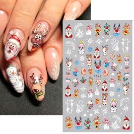 10 Cartoon Nail Art Stickers - 3D Santa Clus Decals Snow Penguin Elk Tree Pendants Pegatinas Uñas Holiday Kids Cute Nail Supplies Nail Art Design Decoration Accessories