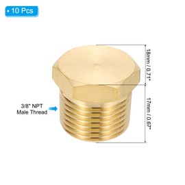 PATIKIL 3/8" NPT Male Brass Pipe Plug Fitting, 10Pcs Outer Hex Thread Socket Plug Ends Sealing Tubing Fitting for Refrigeration, Water, Air, Oil, Gas Line