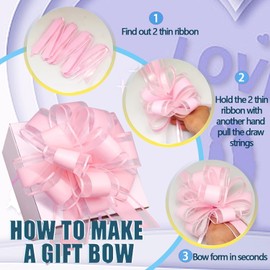 FQTANJU 5 PCS 6 inches Large Pull Bows, Bow for Gift Wrapping, Ribbon Bows for Wedding Christmas Birthday Party Gift Baskets or Valentine's Day Flower Gift Boxes Decoration (Pink)